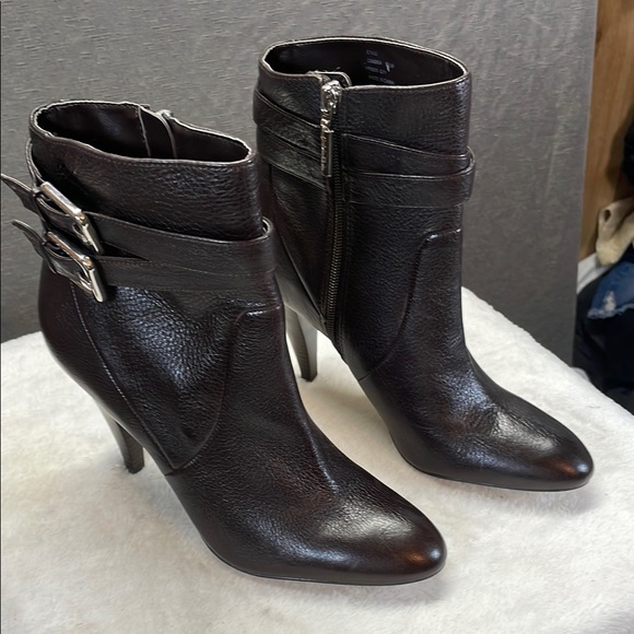 Calvin Klein Shoes - Calvin Klein Brown Heeled Boots with Decorative Buckle
